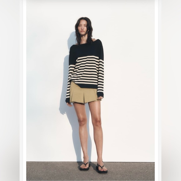 NWT ZARA Striped Knit Sweater Navy - Picture 2 of 4